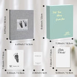 Grey linen photo album keepsake book with clear window for baby footprint images