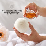 Roowest laundry balls being placed into a dryer machine for energy saving