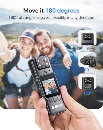 BOBLOV wearable action bodycam showing the integrated display screen and intuitive physical side buttons.