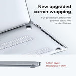 EooCoo clear laptop shell bottom view showcasing the precision ventilation cutouts and non slip silicone rubber pads.