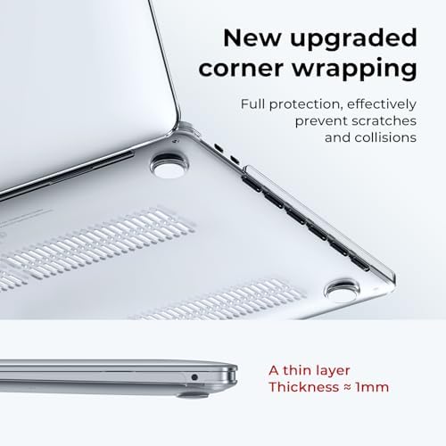 EooCoo clear laptop shell bottom view showcasing the precision ventilation cutouts and non slip silicone rubber pads.
