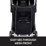 Evenflo Shyft DualRide Carryall Storage Bag installed on the stroller frame demonstrating seamless integration and compact fit.