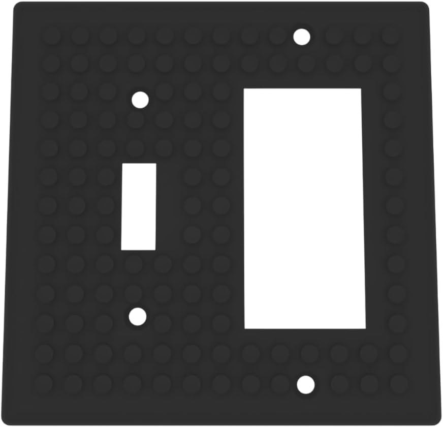Aunt Lo's Supply Co Building Brick Light Switch Cover Plate front view showing black double Decora layout.