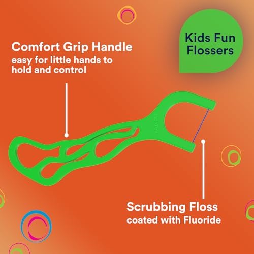 DenTek kids oral hygiene flossers pack displayed open to show the ninety individual green picks