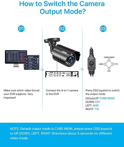 ZOSI 4-in-1 analog surveillance camera with OSD toggle cable connector.