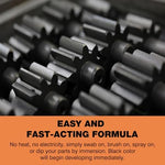 Close up view of the black oxide chemical conversion process on mild steel components