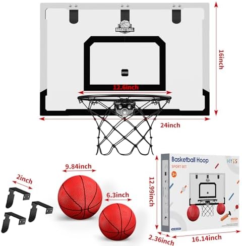 Adult playing with Hyes wall mounted basketball hoop in an office