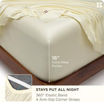 Bedsure ivory sateen weave cooling cotton sheets styled in a modern bedroom interior