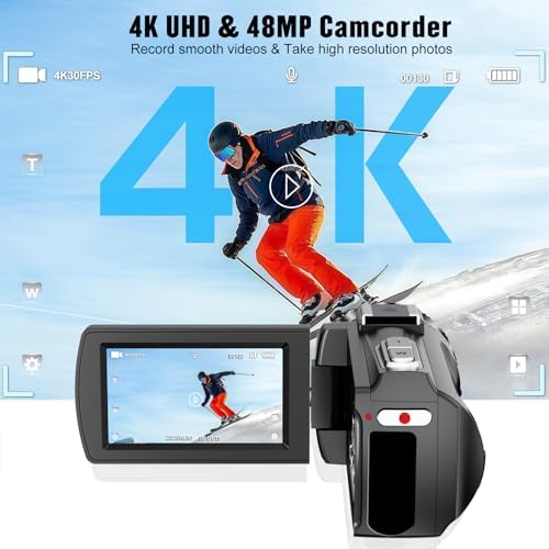 Lovpo 4K digital video camera with 3 inch rotating touch screen