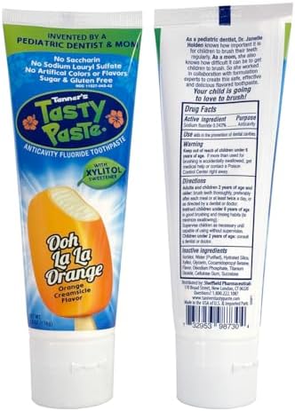 Close up of the dentist formulated anticavity toothpaste labels and ingredients.