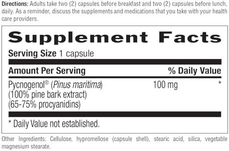 Back view of Country Life Pycnogenol supplement highlighting the free of yeast soy and wheat disclosures.