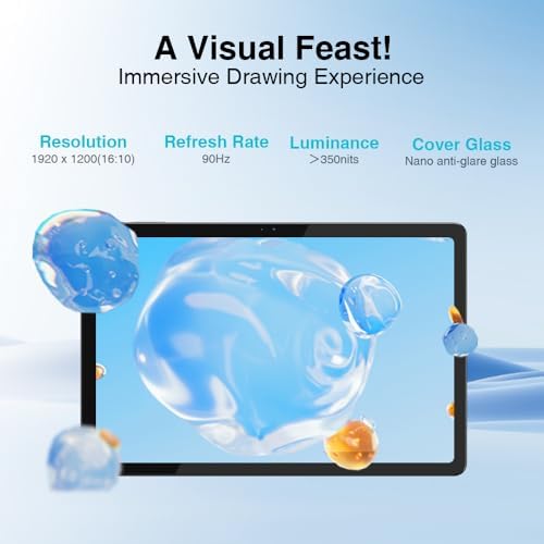Viewedge portable digital graphics tablet displaying high resolution colorful artwork with included stylus pen