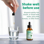 Close up of the glass dropper mechanism for Nature's Nutra Vegetarian DHA children supplement.