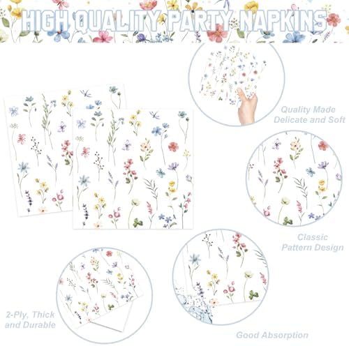 Close up view of the spring floral napkins and coordinated paper cups
