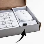 Logitech MK470 keyboard top cover opened to display the long lasting AAA battery compartment