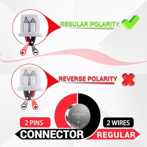 Close up view of the two wire regular polarity connector on LeFix battery