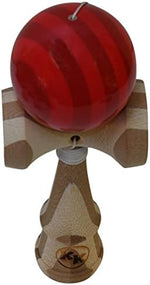 Close up view of the striped red ball and durable laminated bamboo grain structure