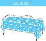 Oigco cloud party tablecloth spread over a rectangular table
