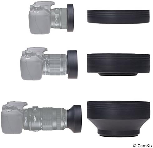 Close up of 58mm rubber lens hood folding mechanism