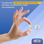 Authentic DEVA Vegan Society certified borage oil capsules for skin health and hormonal support.