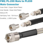 Close up of Mookeerf RG8X low loss cable connectors