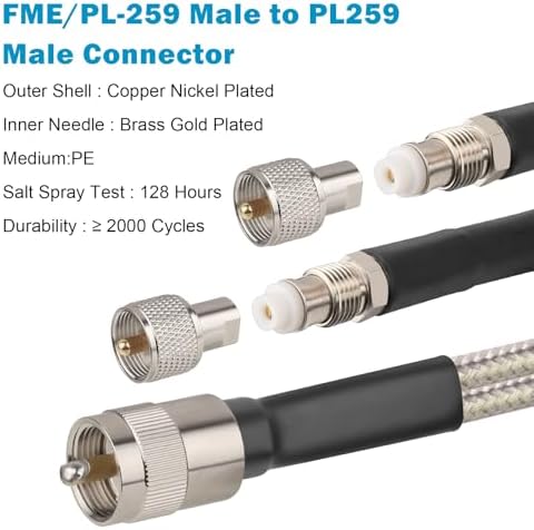 Close up of Mookeerf RG8X low loss cable connectors