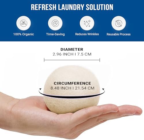 Handmade New Zealand wool dryer balls in white cotton storage bag