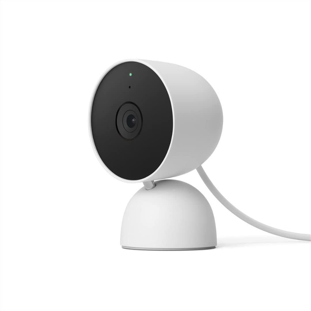 Google Nest Indoor Security Camera 1080p Wired Snow front view on table