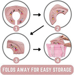 Compact pink travel potty seat packed neatly inside a family diaper bag