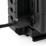 Right angle three point five millimeter TRS audio connector end of the Alvin's Cables sync cord.