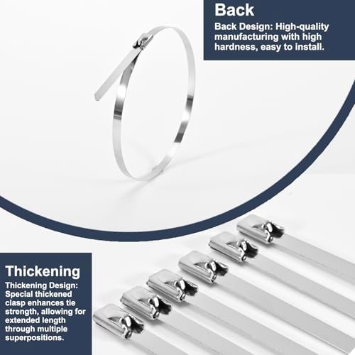 Heavy duty stainless steel zip ties applied to an outdoor chain link fence for secure reinforcement.