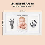 Demonstration of a newborn baby foot gently pressing against the mess free inkless printing film