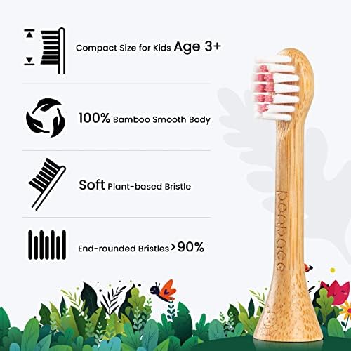 Four pack of biodegradable Ponpace kids toothbrush replacements showing different color rings