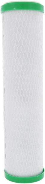 Culligan replacement cartridge front view showing white mesh housing and green end caps.