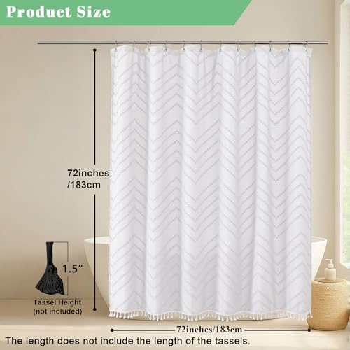 Close up view of the white tufted chevron striped patterns on the OWENIE fabric curtain