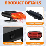 Portable automobile space heater showing the simple one-button mode control switch