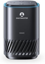 OMMC dual assistant smart home speaker top panel detailing the physical privacy microphone mute button
