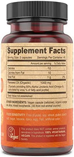 Side view of Deva Vegan Flaxseed Oil supplement bottle