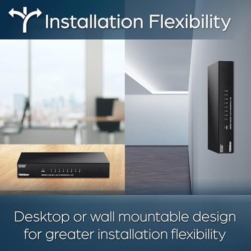 TRENDnet 8-Port unmanaged network switch underbelly showing integrated wall mount slots