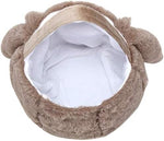 Brown rabbit tote bag with long plush ears filled with festive holiday treats