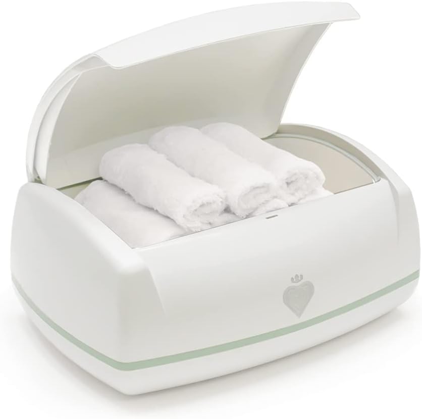 Prince Lionheart Warmies Wipes Warmer front view showing the unit with green trim