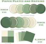 Close up of Oigco sage green disposable party plates design