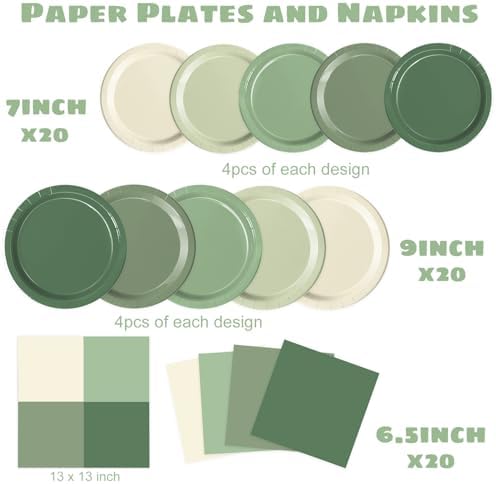 Close up of Oigco sage green disposable party plates design