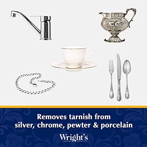 Before and after demonstration using Wright's silver cleaner on tarnished pewter