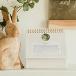 Mulberry Lane Co. pregnancy milestone book displayed elegantly on a bedside nightstand.