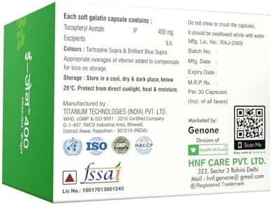 Genone Vitamin E 400 milligrams softgel capsule close up presentation