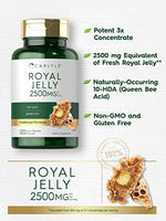 Back label of Carlyle Royal Jelly capsules detailing 2500mg dosage instructions and ingredients