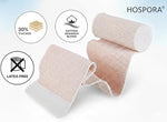 Hospora latex-free cotton elastic wrap showing hook and loop closure detail.