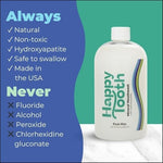 Happy Tooth fresh mint dentist formulated mouthwash displaying natural ingredients list