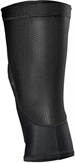 Rear view of the Fox Racing bicycle knee guard highlighting the breathable nylon mesh panel and top silicone gripper band.